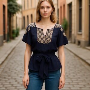 Anthropologie - Floreat Embroidered Tie Waist Top